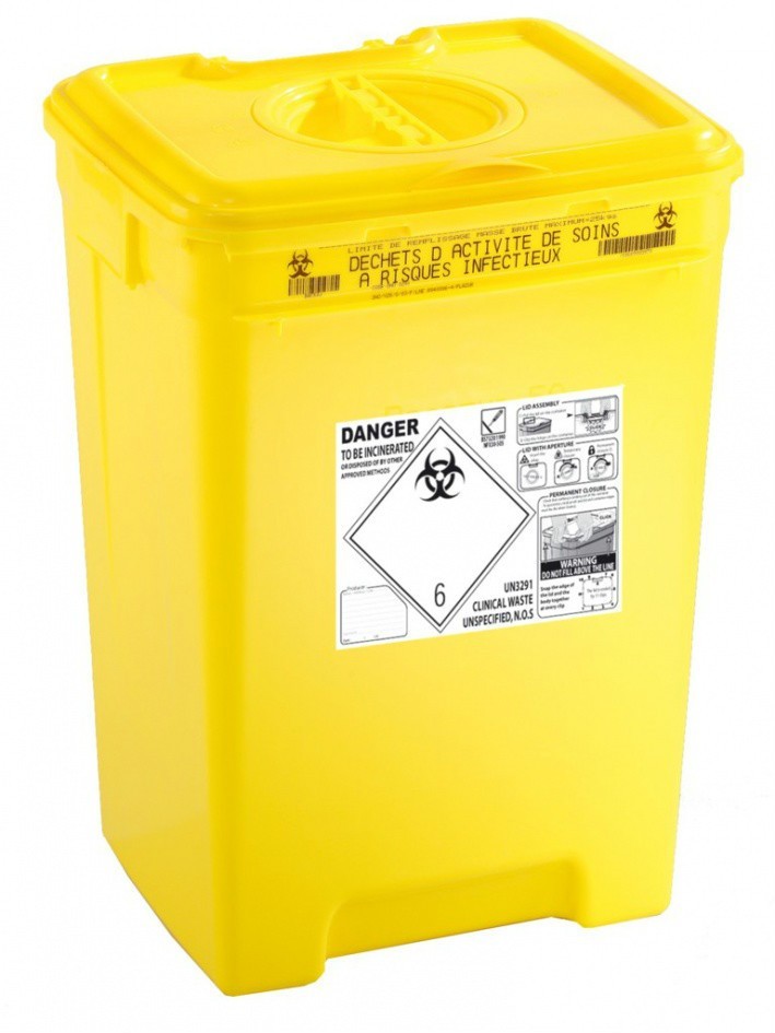PACAZUR CLINICAL WASTE BIN 30l HINGED LID - UN3291/ISO23907