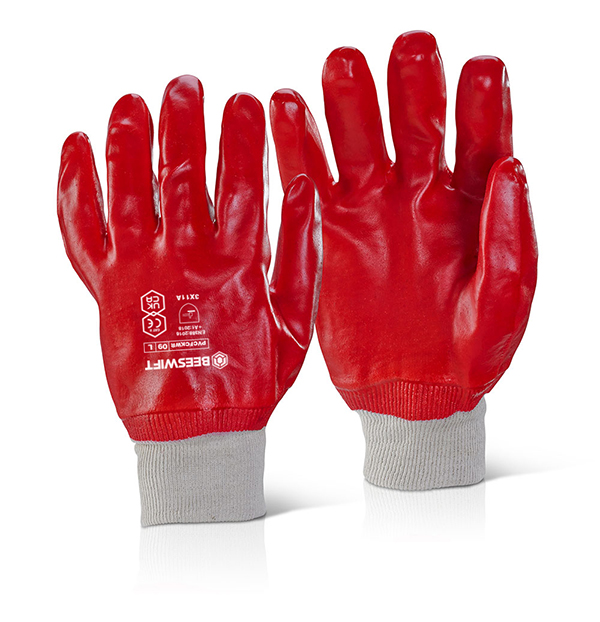 PVC Knitt Wrist Glove Red Size 10